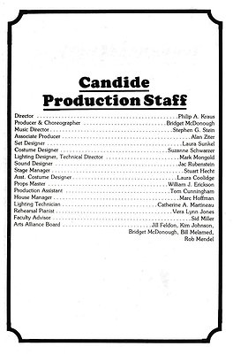 1977  Candide Arts Alliance April 28 29 30 May 1 1977 The Louis Room Norris Center