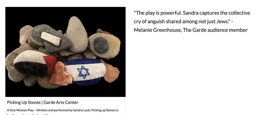 3. Picking Up Stones - Sandra Laub&apos;s One Woman Show - An NU Alum Creates CHALLENGING Theater