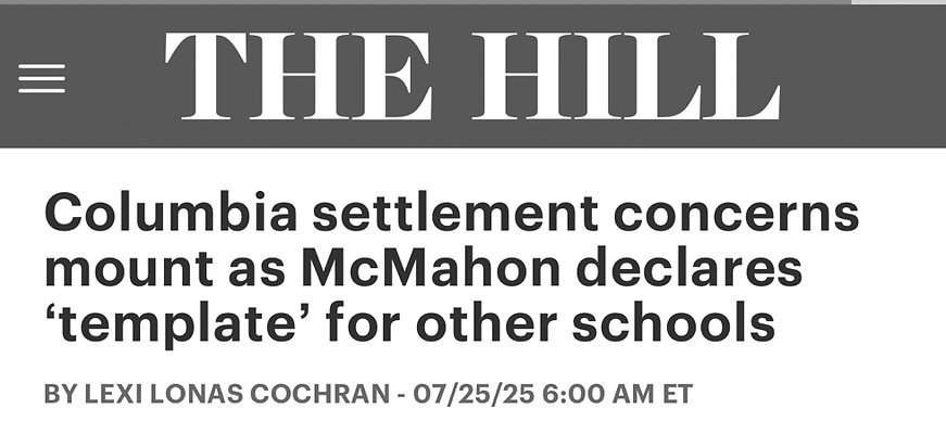 f. Columbia settlement concerns mount as McMahon declares template for other schools 072525 f. Columbia settlement concerns mount as McMahon declares template for other schools 072525