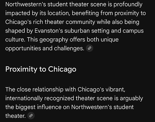 h. How might Northwestern's location impact its student theater scene? h. How might Northwestern's location impact its student theater scene?