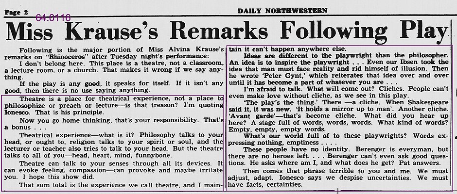 z 1964 - Alvina Krause remarks after play z 1964 - Alvina Krause remarks after play